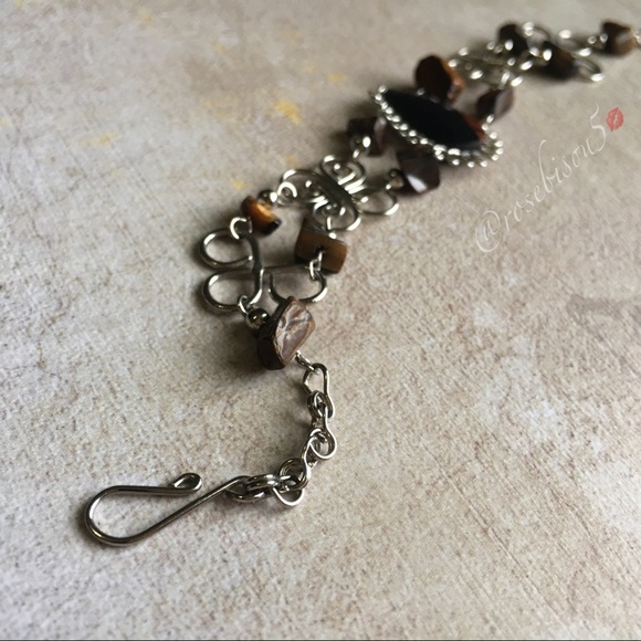 Natural Tigers Eye Teardrop + Link Boho Bracelet - Picture 5 of 8